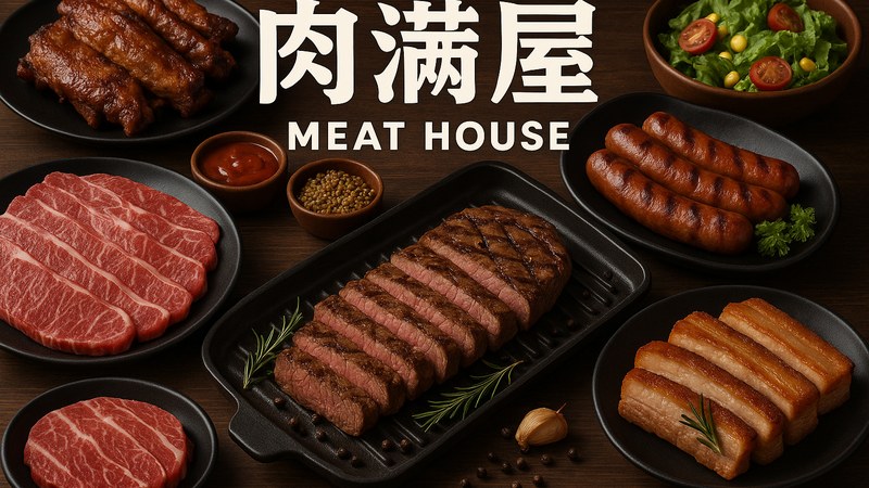 肉满屋炭火烤肉招牌菜在铁网上滋滋作响